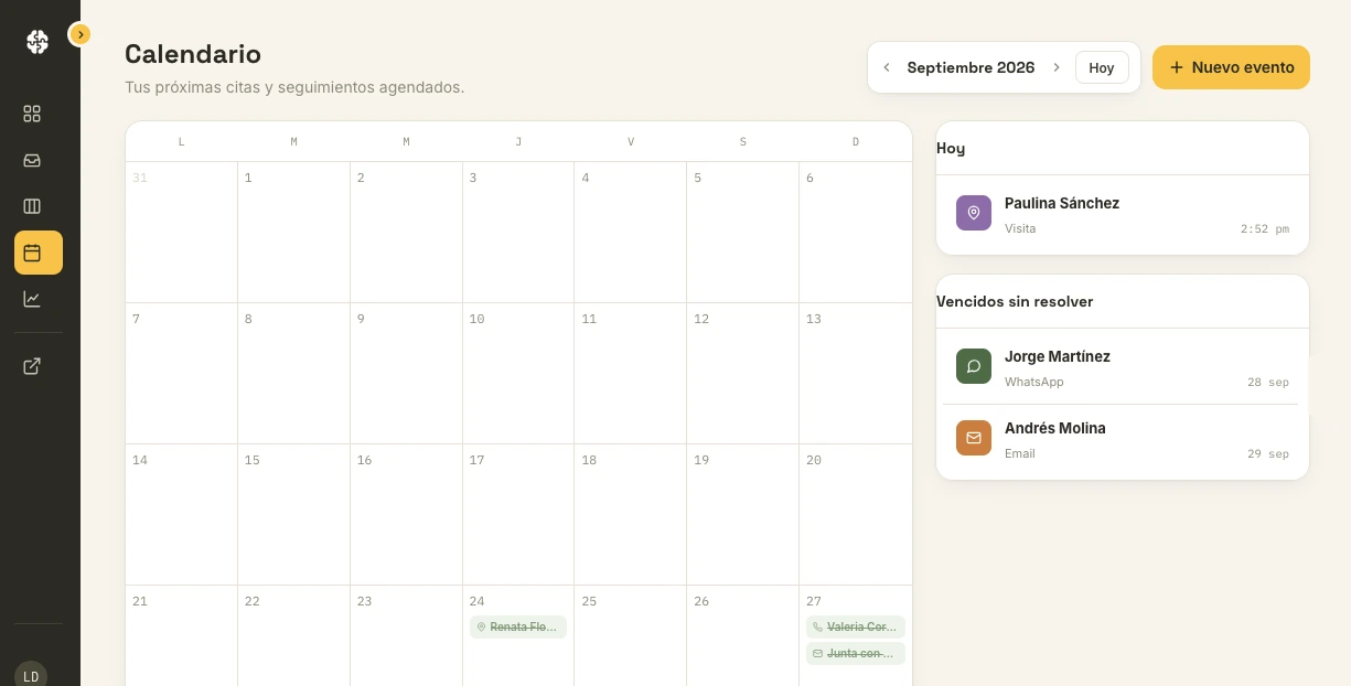 Calendario mensual del portal de LABS con seguimientos